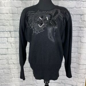 Silvercord vintage batwing pullover sweater w/beading black sz Lg
